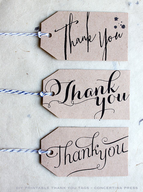 Concertina Press - Stationery and Invitations: DIY Printable Calligraphy  Thank You Wedding Favor or Gift Tags